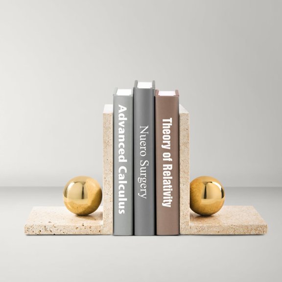 Luna Travertine Bookends,White