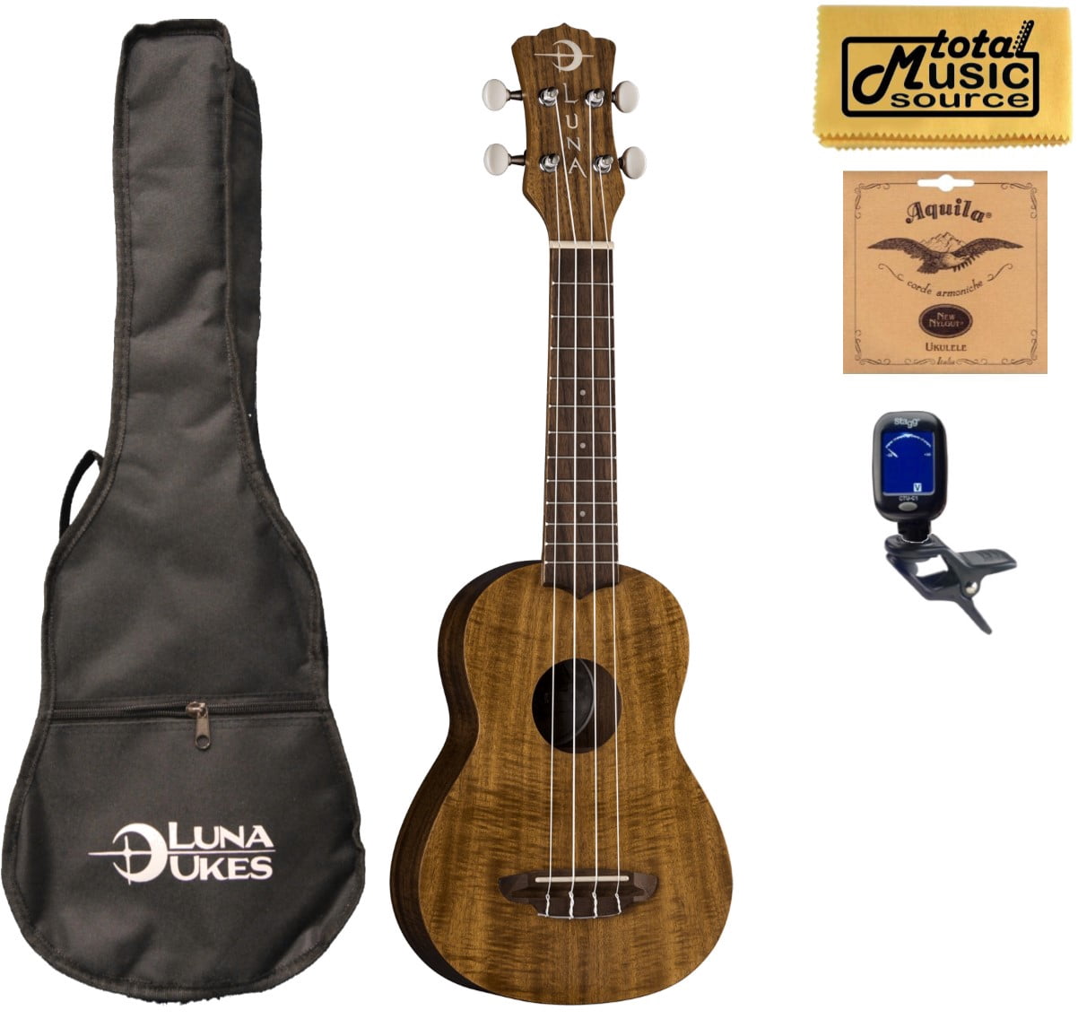 Luna UKE ACS Uke Flamed Acacia Soprano Ukulele Bundle