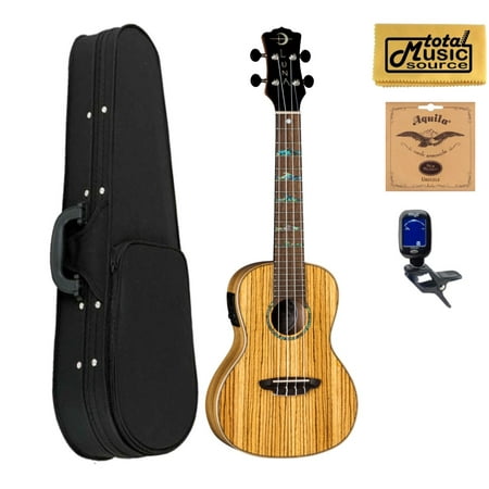 Luna UKE HTC ZBR High Tide Series Zebra Concert A/E Ukulele w/ Soft Case Bundle
