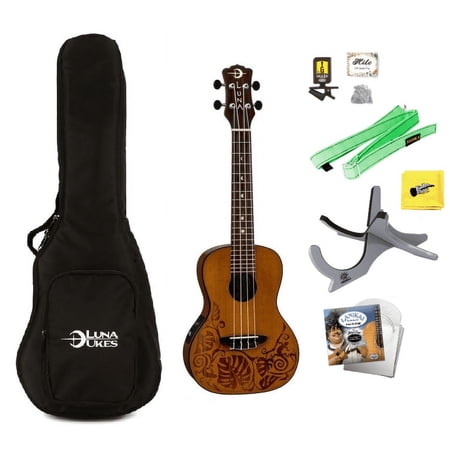 Luna UKE MO CDR Acoustic Electric Concert w/Bag, Tuner, Strings, Stand, More