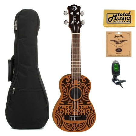 Luna UKE TRIBAL CONCERT Ukulele, Natural W/Gigbag,Tuner,Strings & PC, UKE TRIBAL CONCERT COMP