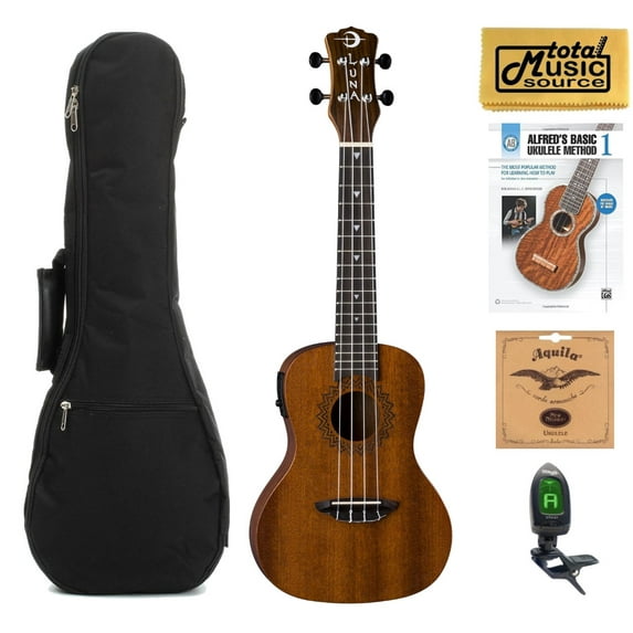 Luna UKE VMC EL, Vintage Mahogany Ukulele, Concert w/ Preamp Book Bundle