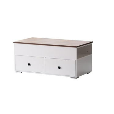 Luna White Engineered Wood Coffee Table w/ Brown Walnut Finish Lift Top