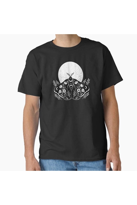 Luna and Moth Black Celestial Insect Art Graphic H24160 Unisex T-Shirt, Up to 5XL Available