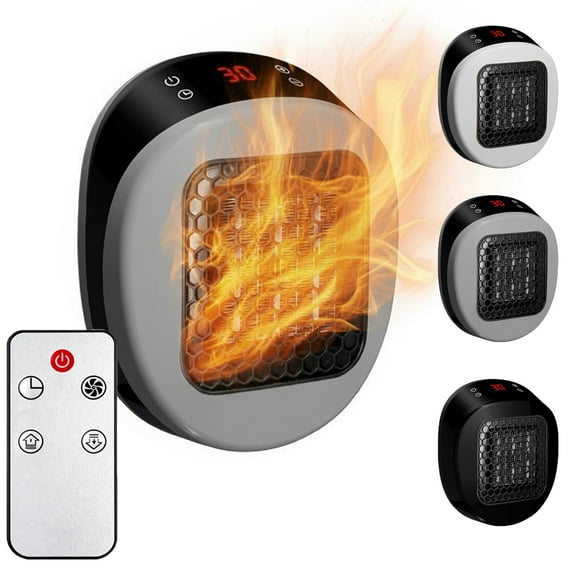 LunaHeater, Portable Plug in Heater, 600W Lunaheater Fan Heater, Portable Wall Mounted Heaters, LED Display, Portables Wall-Mounted Heaters for Home, Office, Bedroom (Gray)