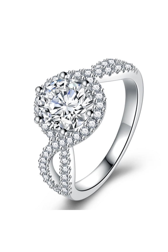 LunaValley 1 Carat Round Cut Cubic Zircon Twisted Band Gold Plated Silver Women Engagement Ring