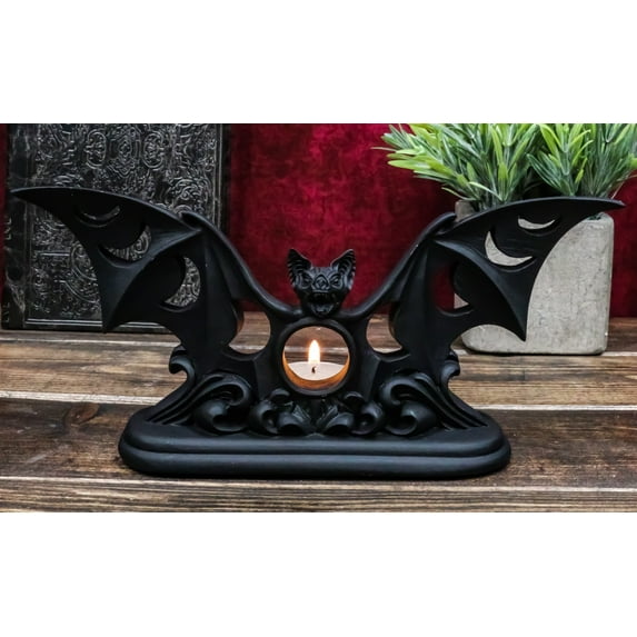 Lunaeca Gothic Lunar Moon Phases Cutout Winged Vampire Bat Votive Candle Holder