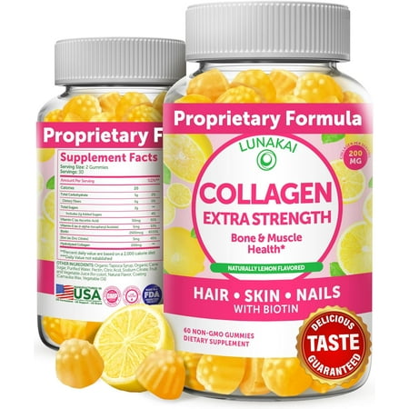 Lunakai Collagen Gummies Anti-Aging Vitamins for Hair and Skin 30 Day Supply