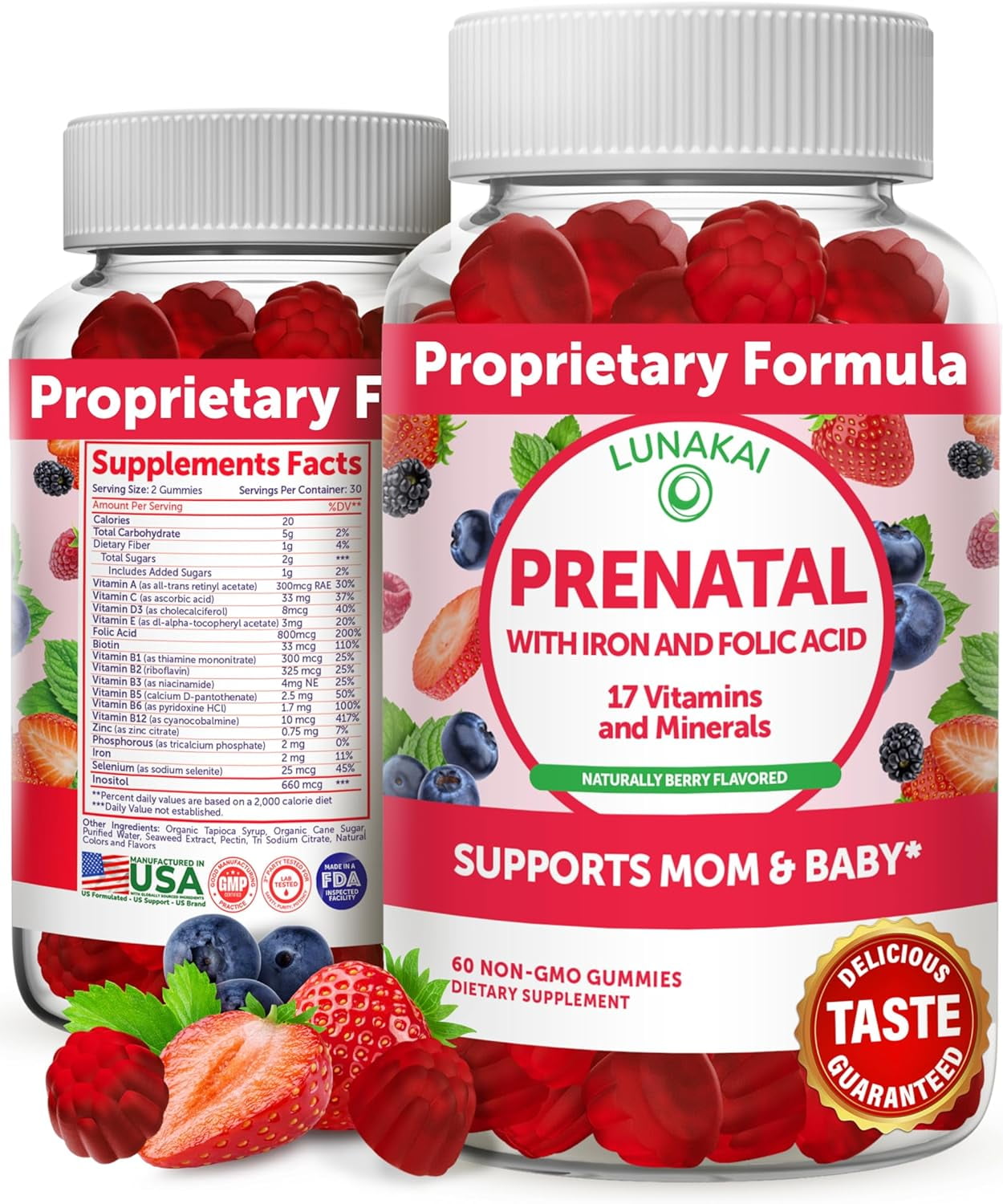 Lunakai Prenatal Vitamins Gummies with Folic Acid for Women 30 Day Supply