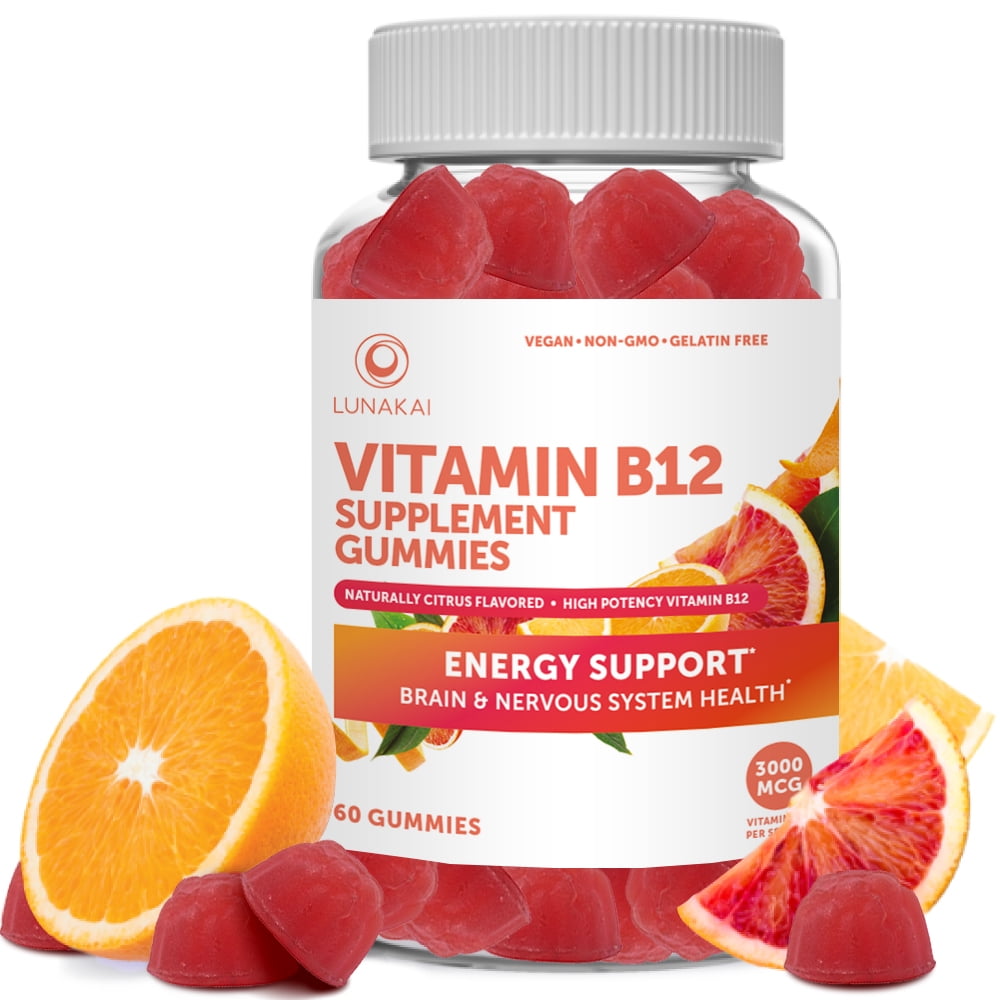 Lunakai Vitamin B12 Gummies NonGMO Vegan Paleo No Corn Syrup, 30 Day