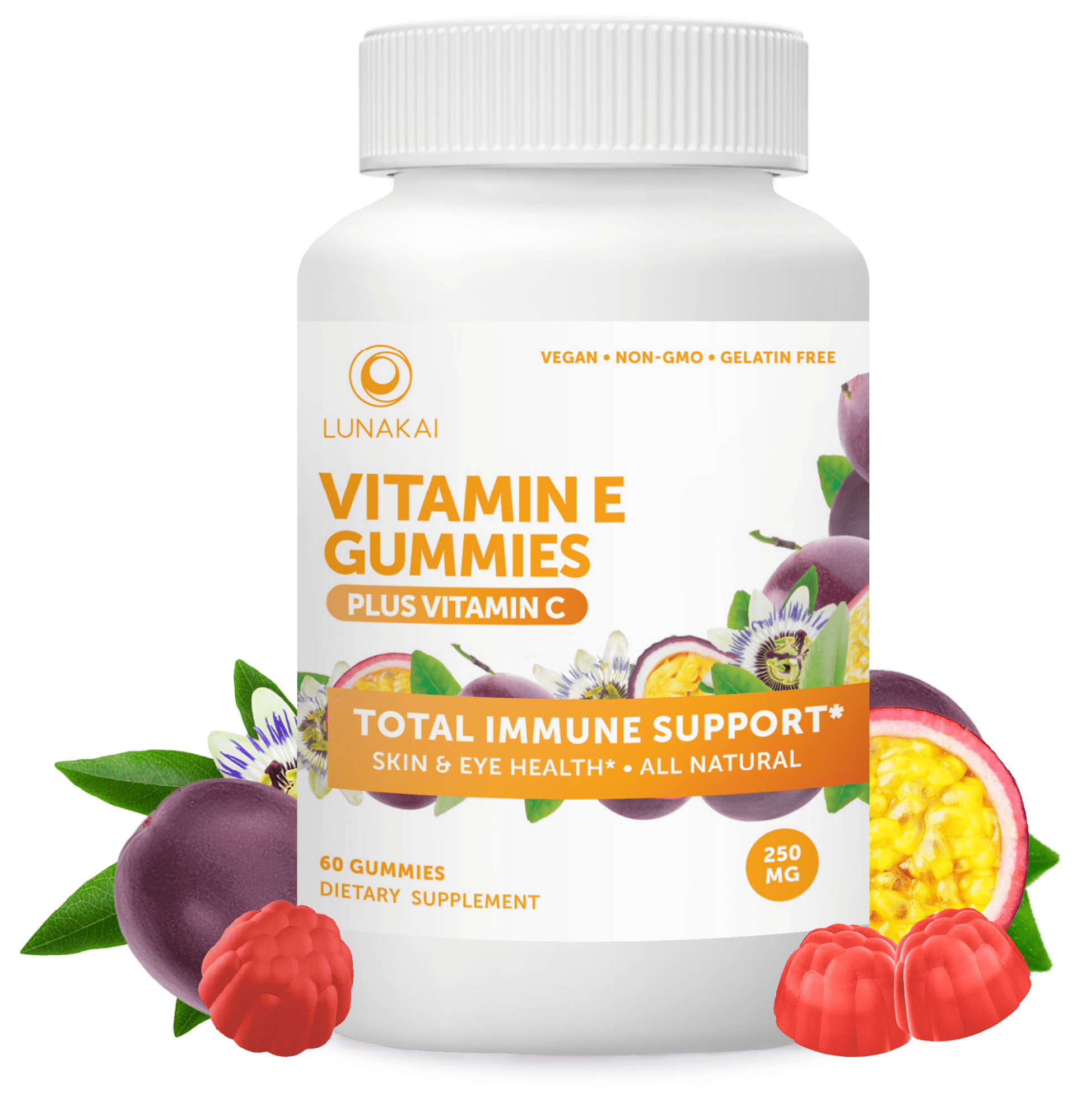 Lunakai Vitamin E Gummies NonGMO No Corn Syrup Vegan 30 Day Supply