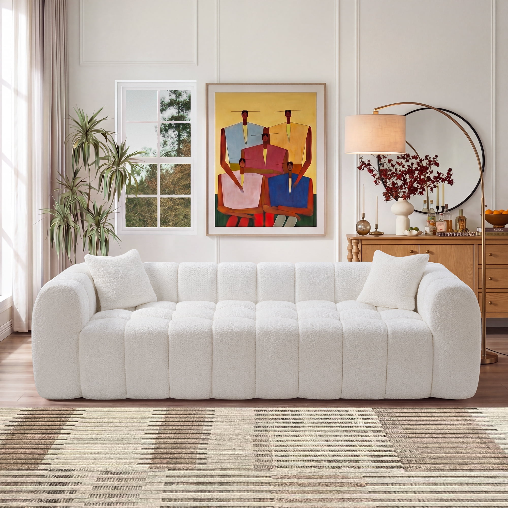 Lunale 102" Oversized Boneless Cloud Sofa, No Assembly Required, Modern Deep Seat Couch for Living Room, White Boucle