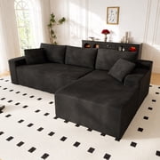 Lunale 105" Modular L-Shaped Sectional Sofa, Boneless Cloud Couch, No Assembly Required, Modern Deep Seat Corduroy Sofa for Living Room, Black Right Facing Chaise