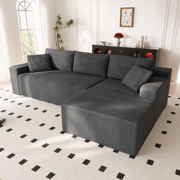 Lunale 105" Modular L-Shaped Sectional Sofa, Boneless Cloud Couch, No Assembly Required, Modern Deep Seat Corduroy Sofa for Living Room, Dark Gray (Right Facing Chaise)