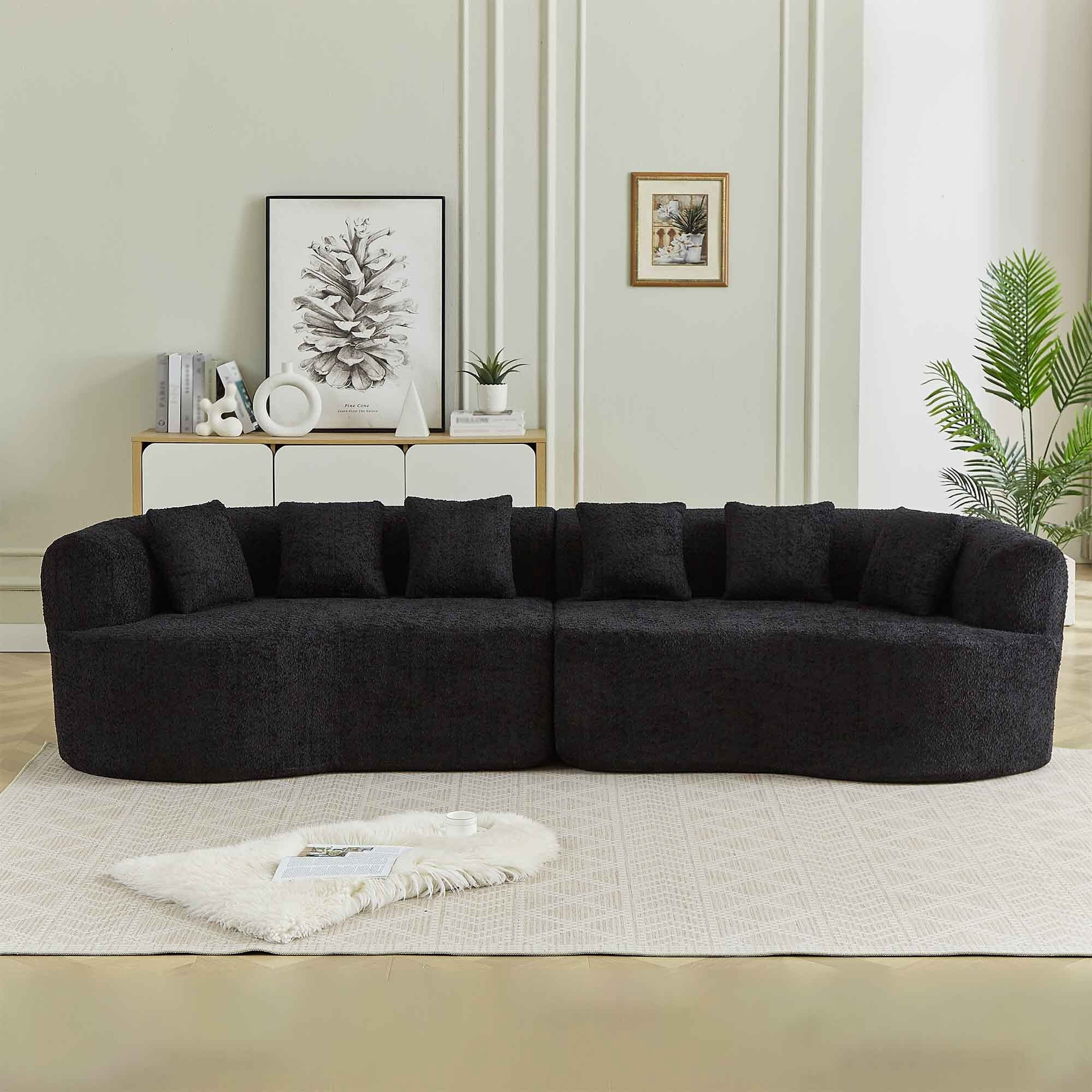 Lunale 106" Oversized Curved Sofa, Modern Boneless Cloud Couch for Living Room, Black Chenille