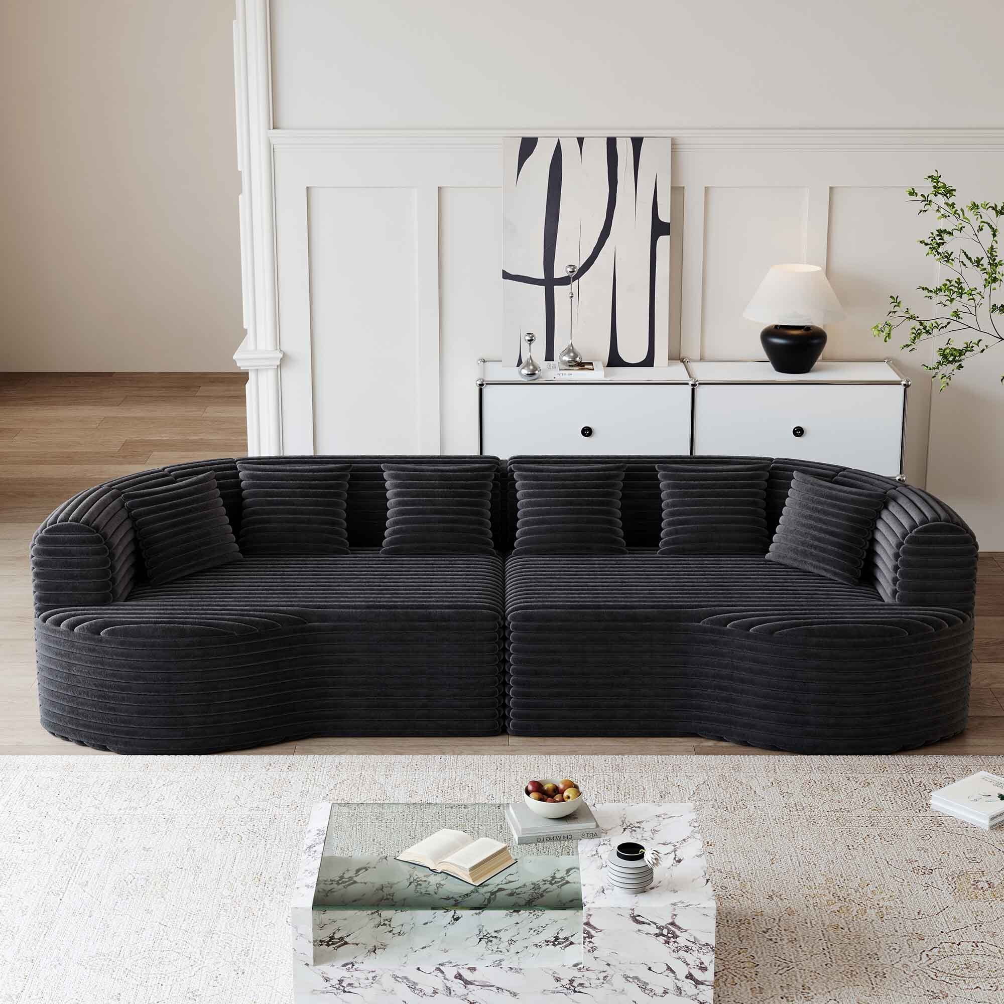 Lunale 106" Oversized Curved Sofa, Modern Boneless Cloud Couch for Living Room, Black Corduroy