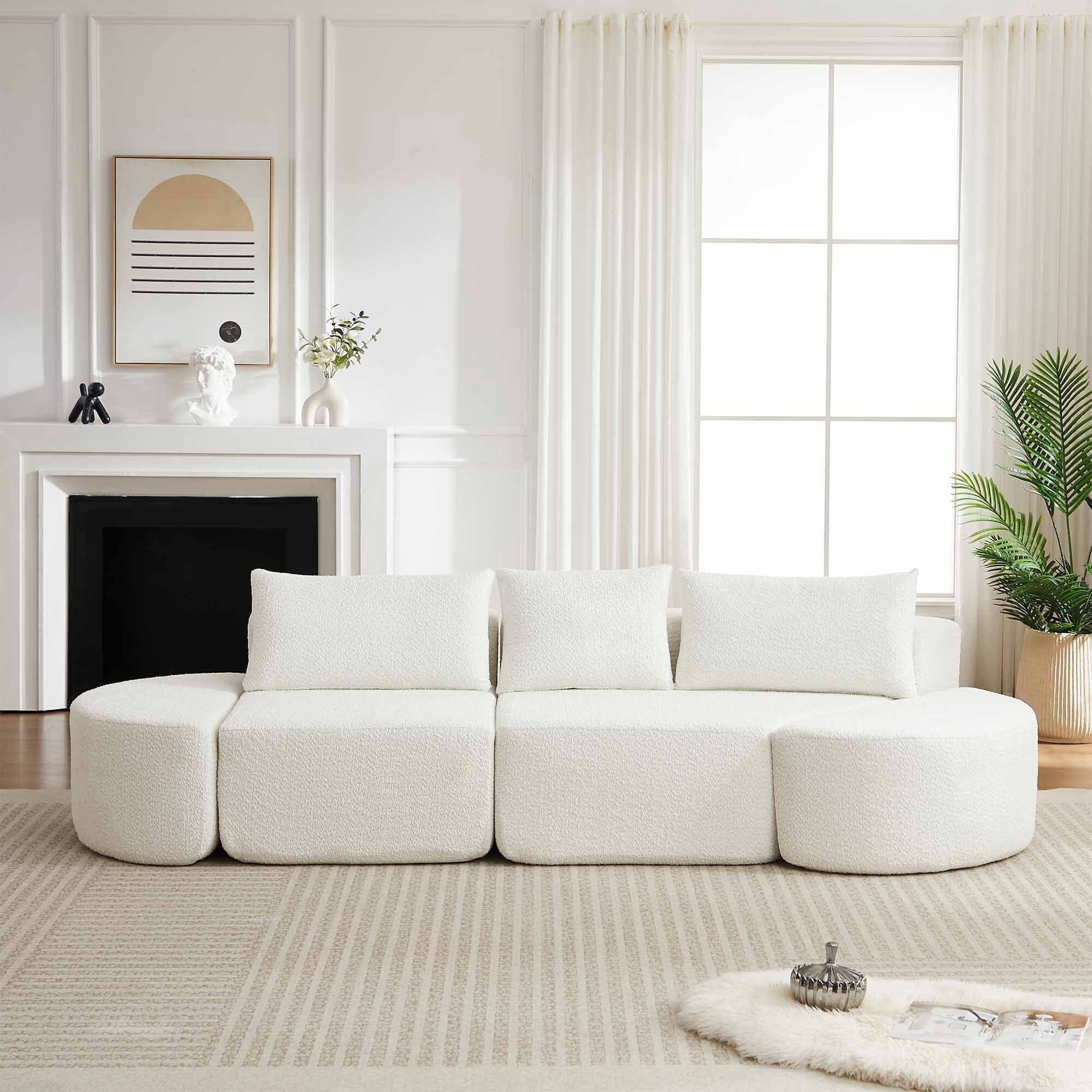 Lunale 106" Oversized Modular Sectional Sofa with 2 Curved Movable Ottomans,Boneless Cloud Couch for Living Room, Beige (Right Chaise)