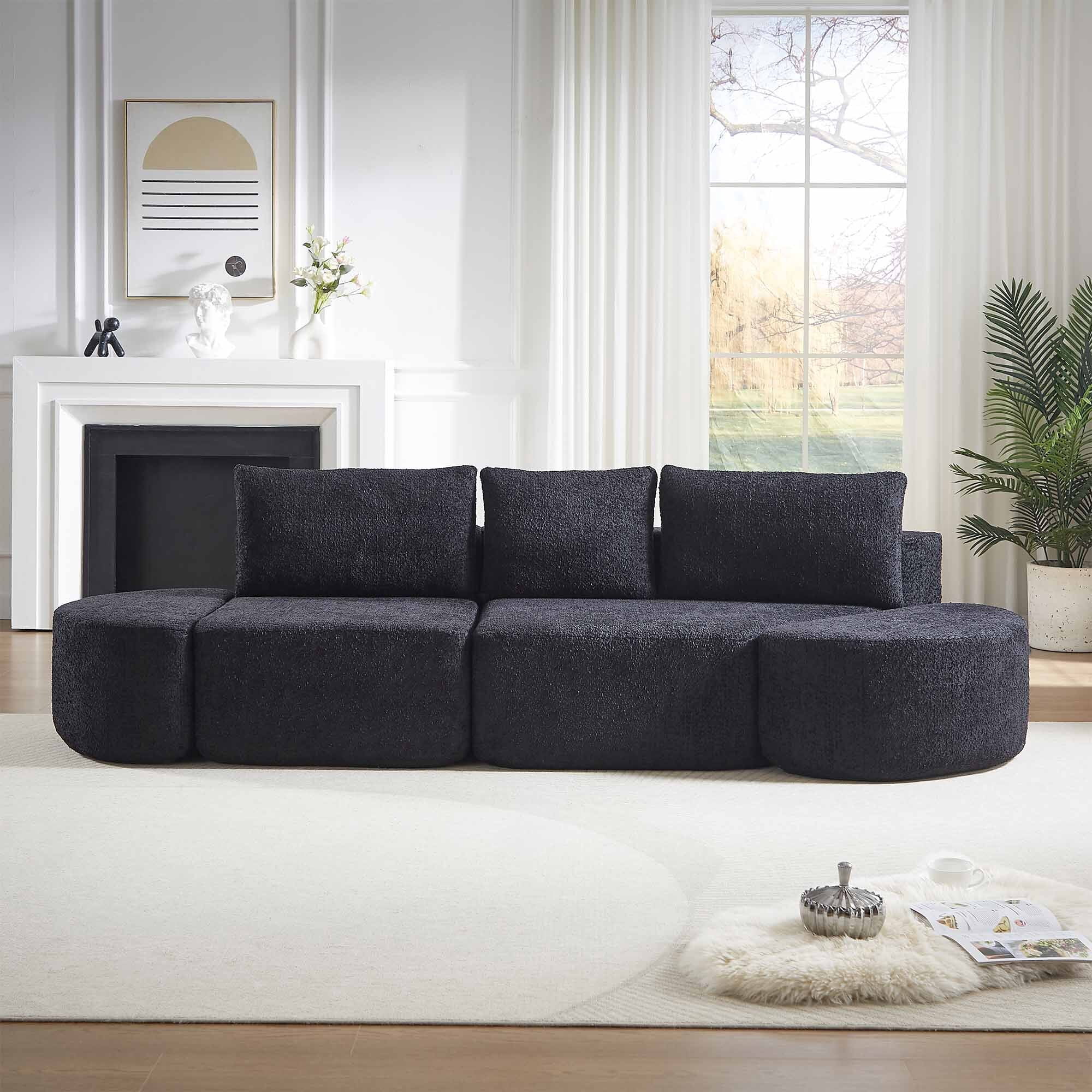 Lunale 106" Oversized Modular Sectional Sofa with 2 Curved Movable Ottomans,Boneless Cloud Couch for Living Room, Black (Left Chaise)