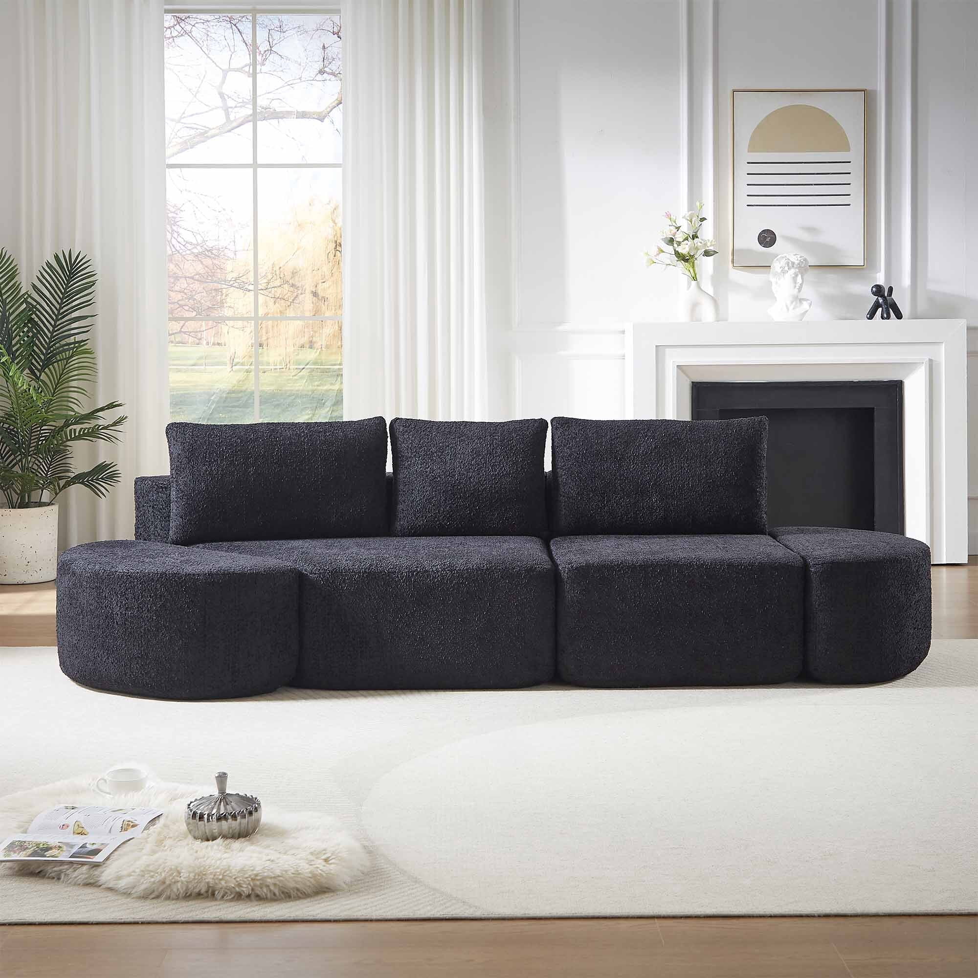Lunale 106" Oversized Modular Sectional Sofa with 2 Curved Movable Ottomans,Boneless Cloud Couch for Living Room, Black (Left Chaise)