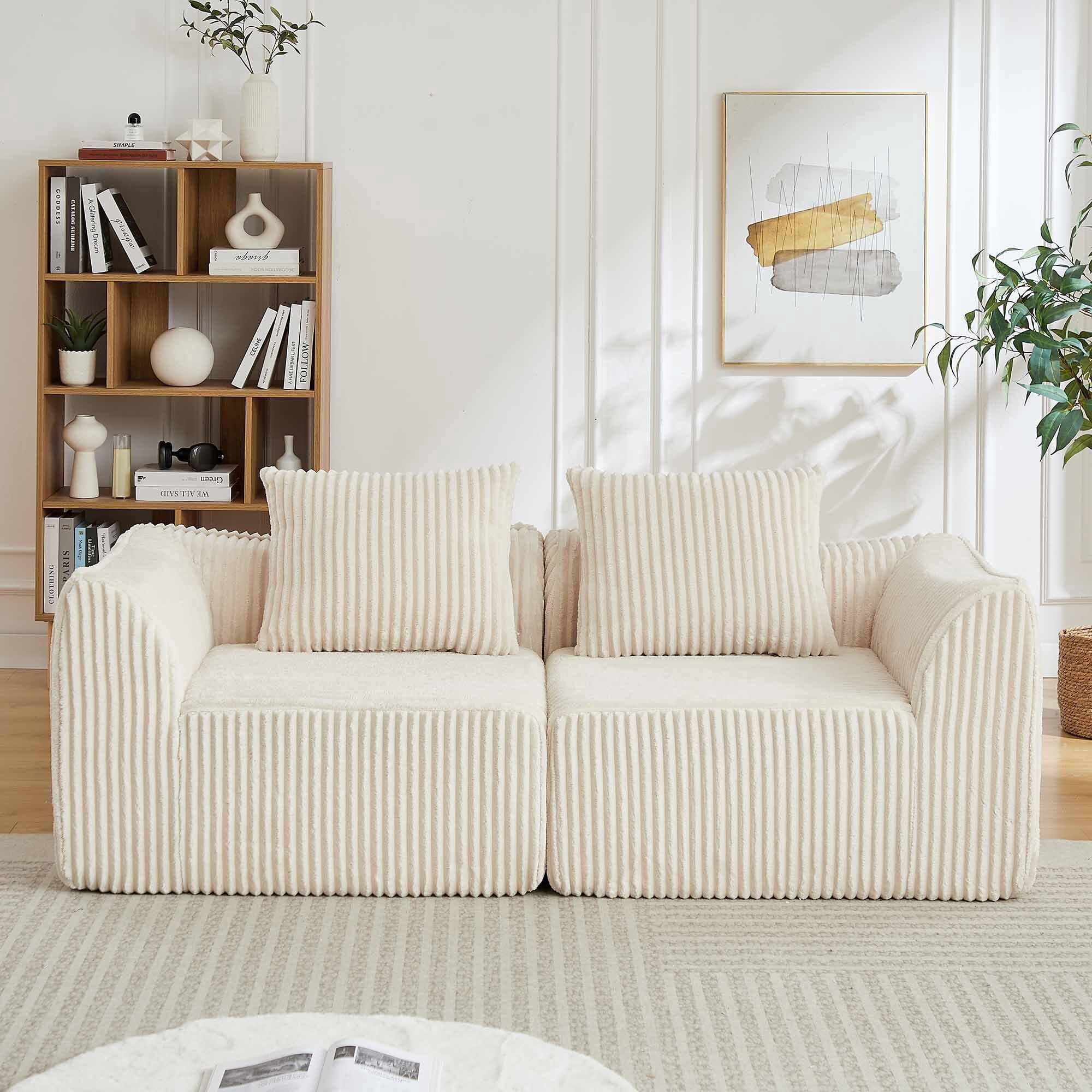 Lunale 2-Seater Modular Sectional Sofa, 72" Boneless Cloud Couch, No Assembly Required, Small Corduroy Sofa for Living Room, Beige