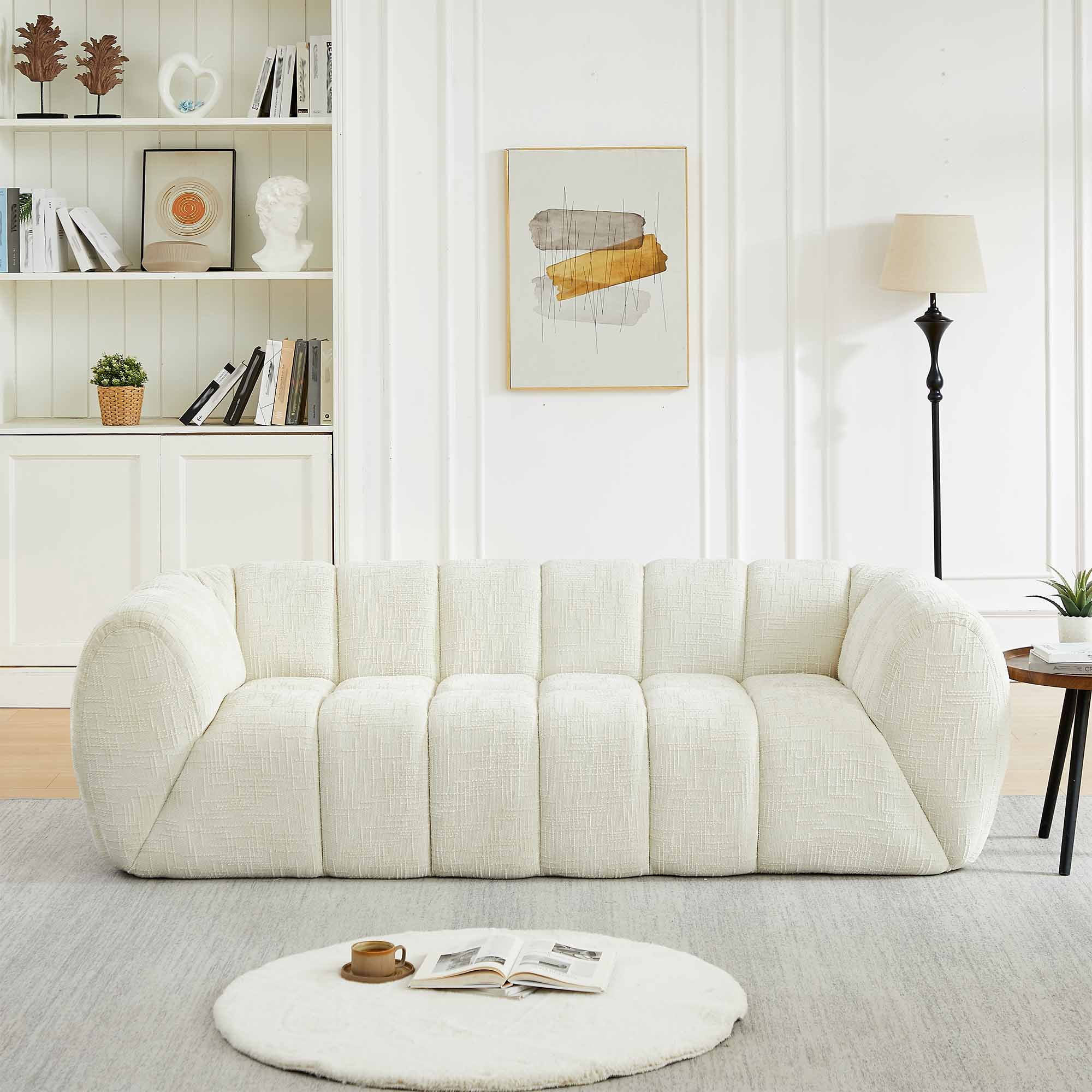 Lunale 3-Seater Boneless Sofa, No Assembly Required, Modern Cloud Couch for Living Room, Apartment, Beige Chenille