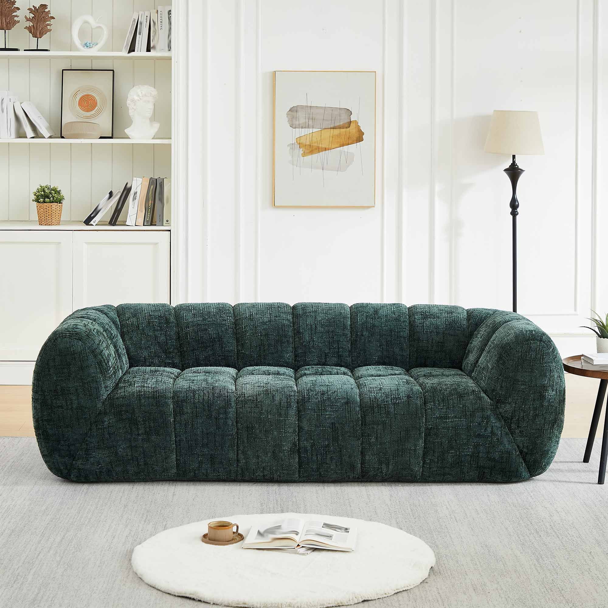 Lunale 3-Seater Boneless Sofa, No Assembly Required, Modern Cloud Couch for Living Room, Apartment, Green Chenille