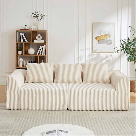 Lunale 3-Seater Modular Sectional Sofa, 92" Boneless Cloud Couch, No Assembly Required, Modern Corduroy Sofa for Living Room, Beige