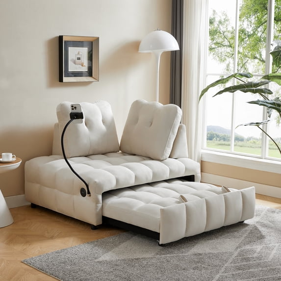 Lunale 3 in 1 Convertible Sofa Bed, Modern Sofa With With Usb Port,Beige
