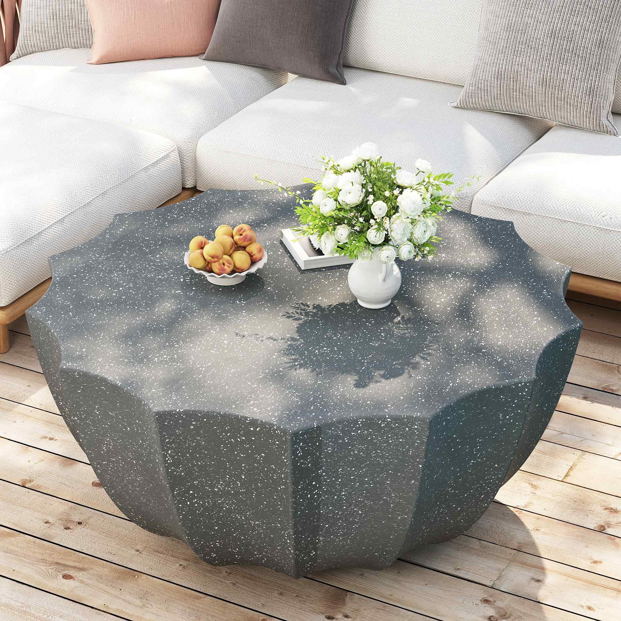 Lunale 35.43" Coffee Table for Indoor & Outdoor, Waterproof Durable MgO Cement Design, Gray