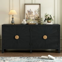 Lunale 59.8" Radiating Line Pattern 4 Door Sideboard Storage Cabinet, Buffet Cabinet for Living Room, Black