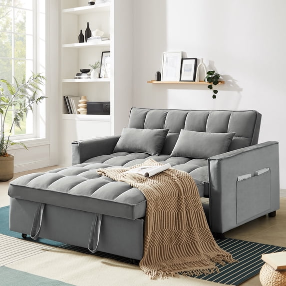 Lunale 4 in 1 Convertible Futon Pull Out Sleeper Sofa Bed, Gray Velvet