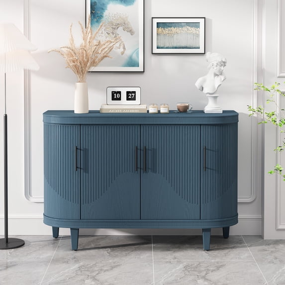 Lunale 47.2" Modern Curved Sideboard Storage Cabinet, Decorative Wooden Console Table Coffee Bar Cabinet for Living Room, Kitchen, Blue