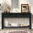 thumbnail image 1 of Lunale 55.1" Console Table with 2 Drawers and 1 Shelf, Rectangular Table with Acacia Veneer for Entryway, Living Room, Black, 1 of 7