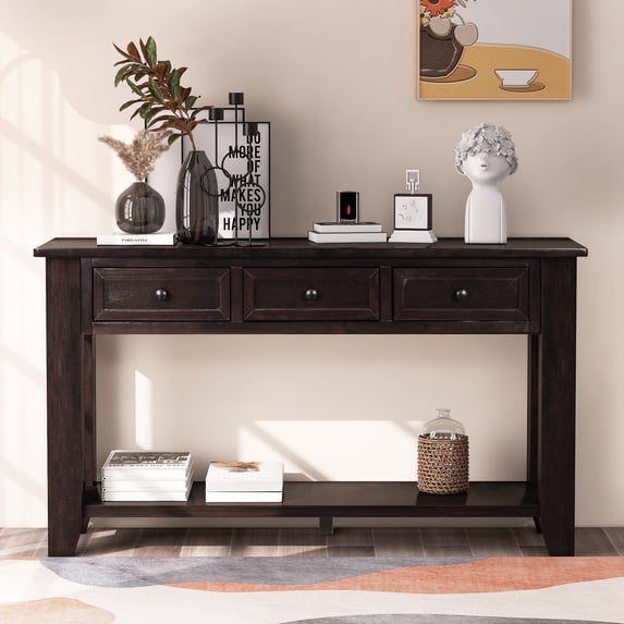 Lunale 55.1" Modern Storage Console Table with 3 Drawers and 1 Shelf for Entryway, Living Room, Brown