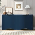 thumbnail image 1 of Lunale 63.2" Four-Door Storage Sideboard Cabinet, Vertical Stripes and Wavy Design Cabinet for Kitchen, Living Room, Blue, 1 of 7