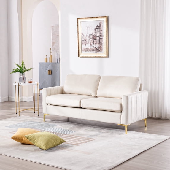 Lunale 65" Loveseat Sofa, Deep Seat Cloud Couch, Modern Velvet Living Room Sofa, Beige