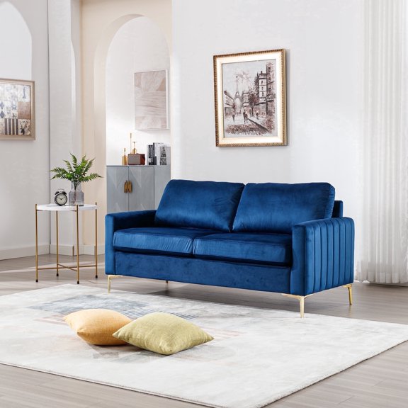 Lunale 65" Loveseat Sofa, Deep Seat Cloud Couch, Modern Velvet Living Room Sofa, Navy Blue