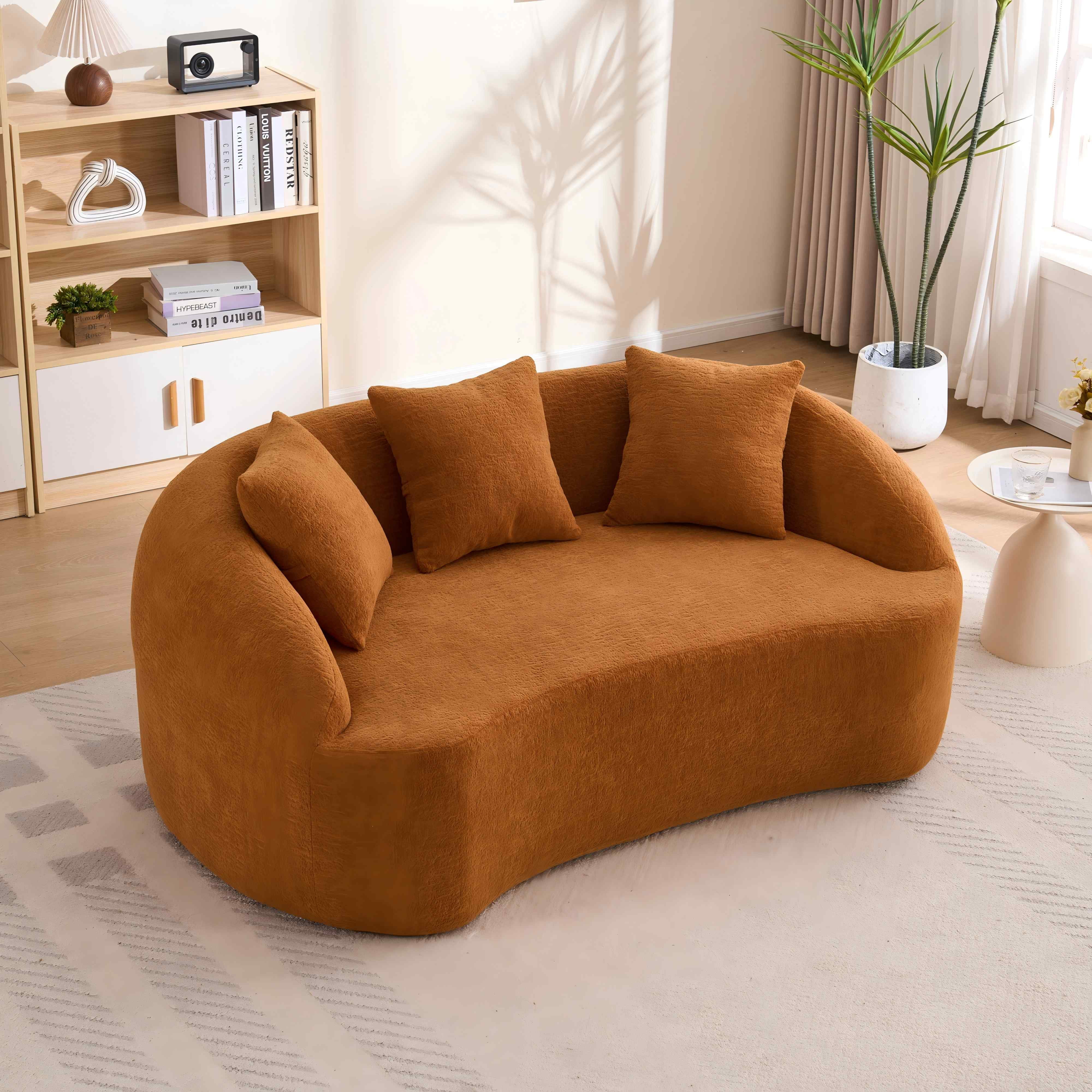 Lunale 66" Curved Sofa, 2 Seater Chenille Boneless Couch for Living Room, Orange