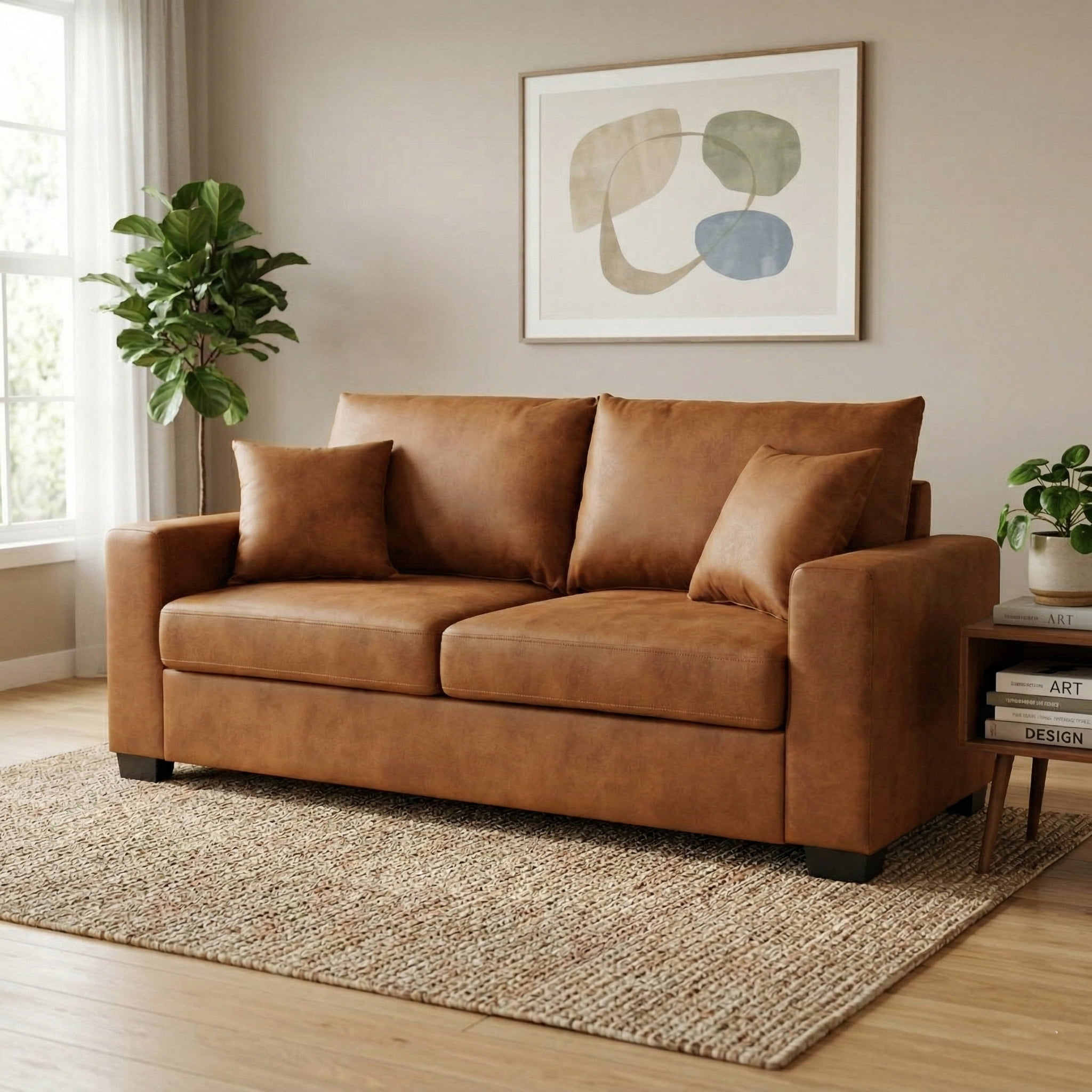Lunale 69" Loveseat Sofa for Small Space, Modern Comfortable 2-Seater Upholstered Couch, Brown Faux Leather