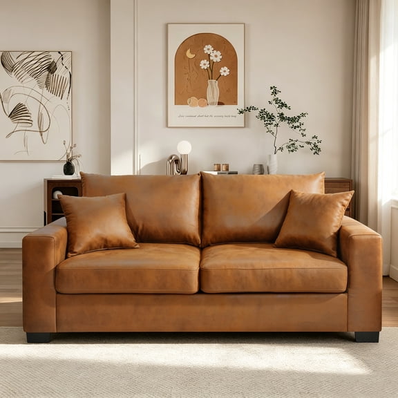 Lunale 69" Loveseat Sofa for Small Space, Modern Comfortable 2-Seater Upholstered Couch, Brown Faux Leather