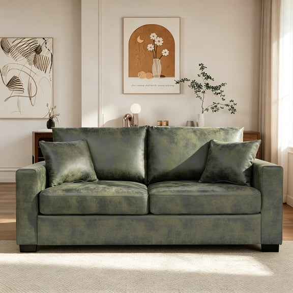 Lunale 69" Loveseat Sofa for Small Space, Modern Comfortable 2-Seater Upholstered Couch, Green Faux Leather