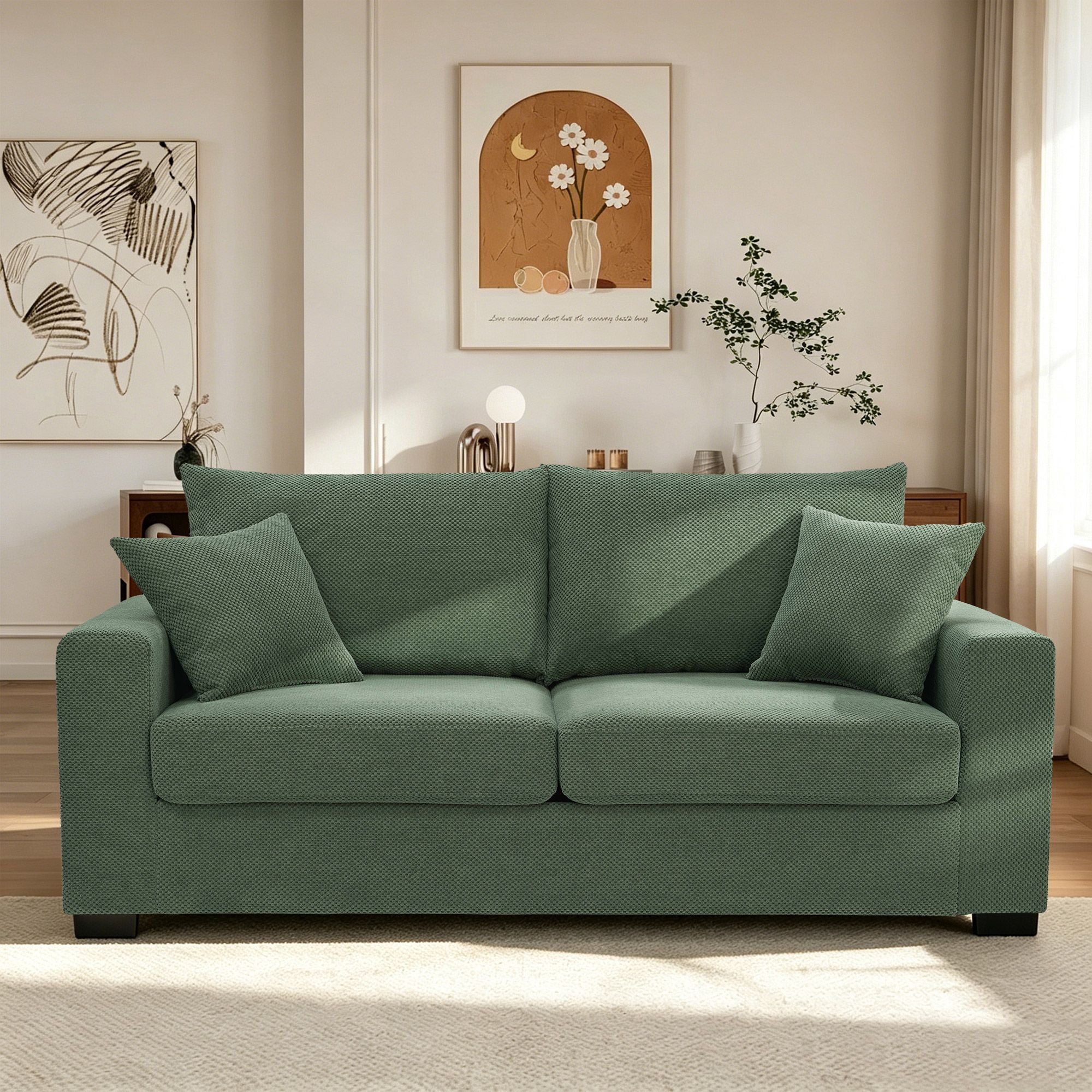 Lunale 69" Loveseat Sofa for Small Space, Modern Comfortable 2-Seater Upholstered Couch, Green Polyester