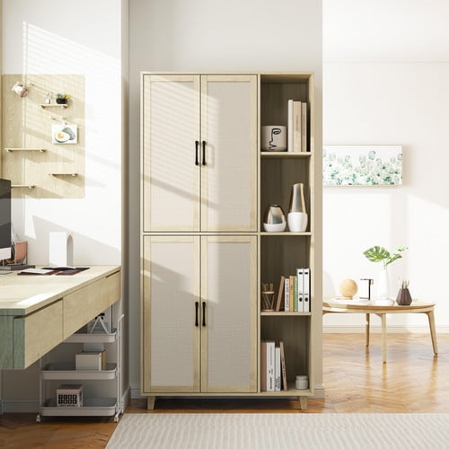 Vastcury 70.87" Tall Accent Storage with 4 Rattan Doors