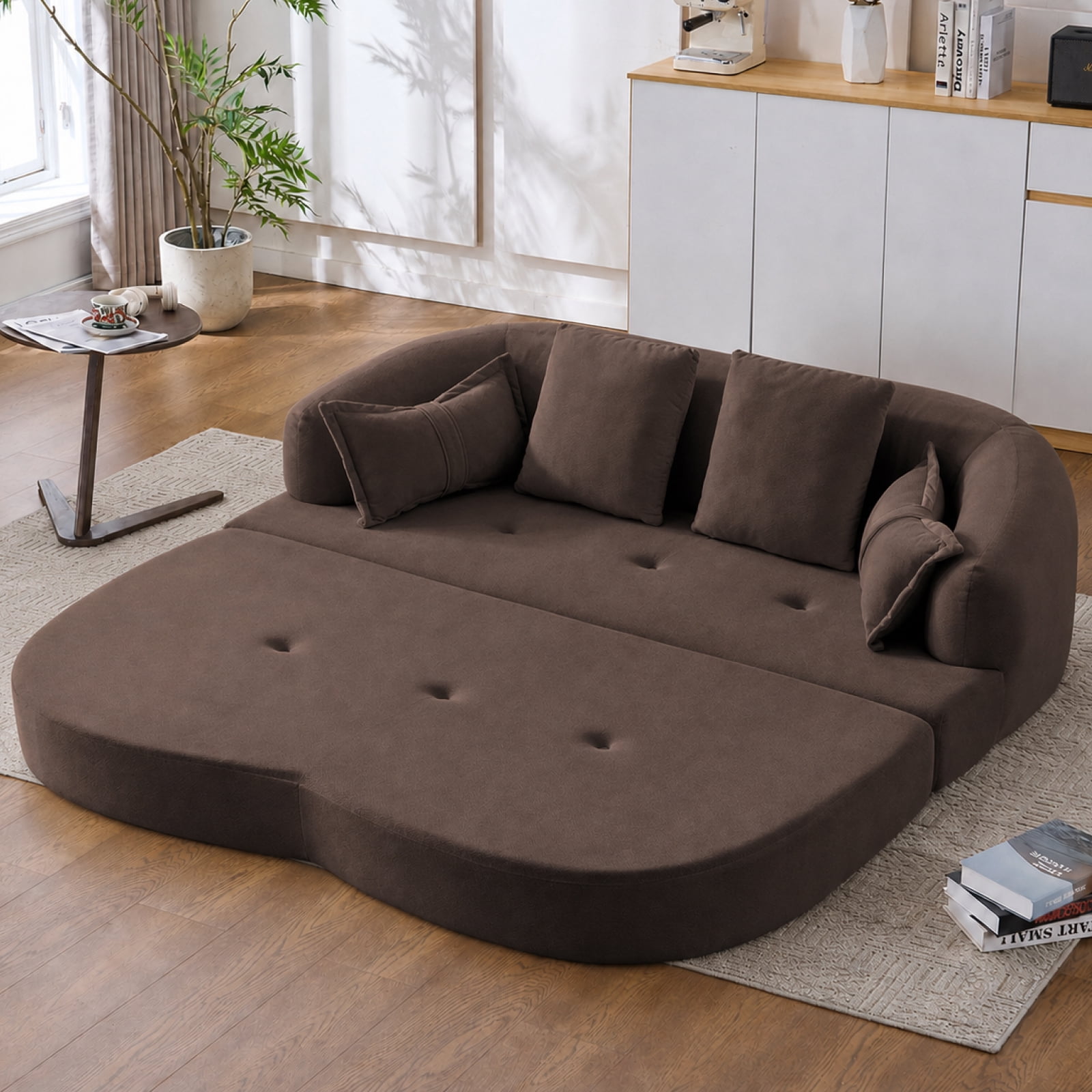 Lunale 70" Convertible Sofa Bed, 2-in-1 Sleeper Sofa, Chenille Boneless Couch for Small Spaces, Brown