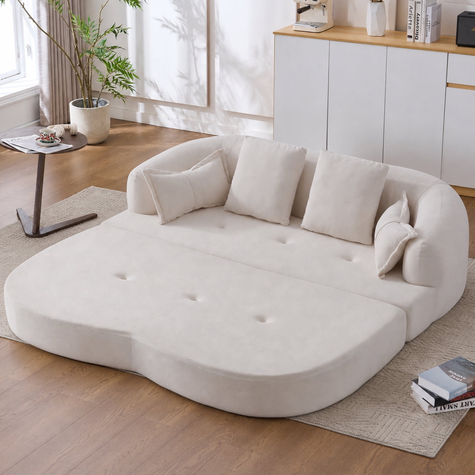 Lunale 70" Convertible Sofa Bed, 2-in-1 Sleeper Sofa, Chenille Boneless Couch for Small Spaces, White