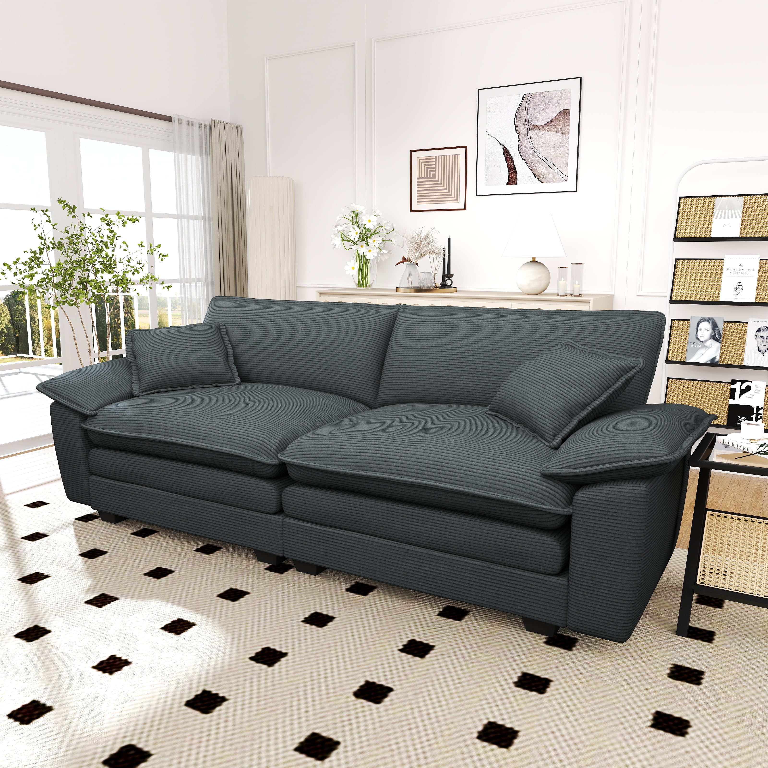 Lunale 80.5" Oversized 2 Seater Corduroy Sofa, Deep Seat Sleeper Cloud Couch for Living Room, Gray