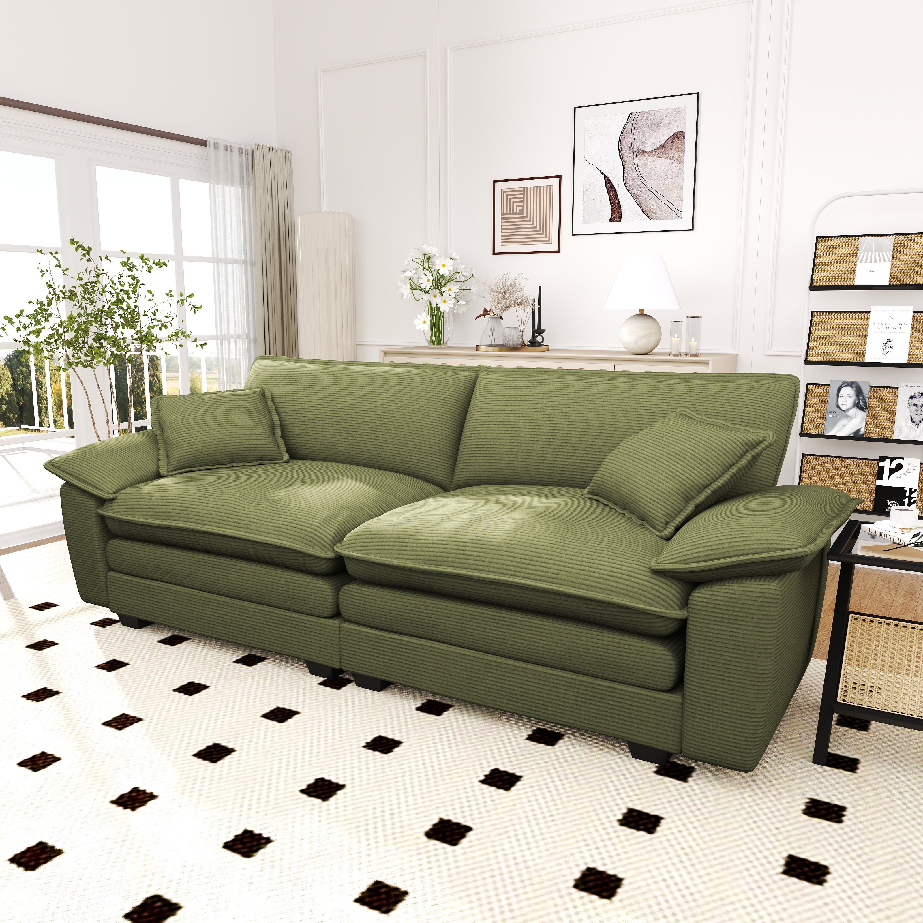 Lunale 80.5" Oversized 2 Seater Corduroy Sofa, Deep Seat Sleeper Cloud Couch for Living Room, Green