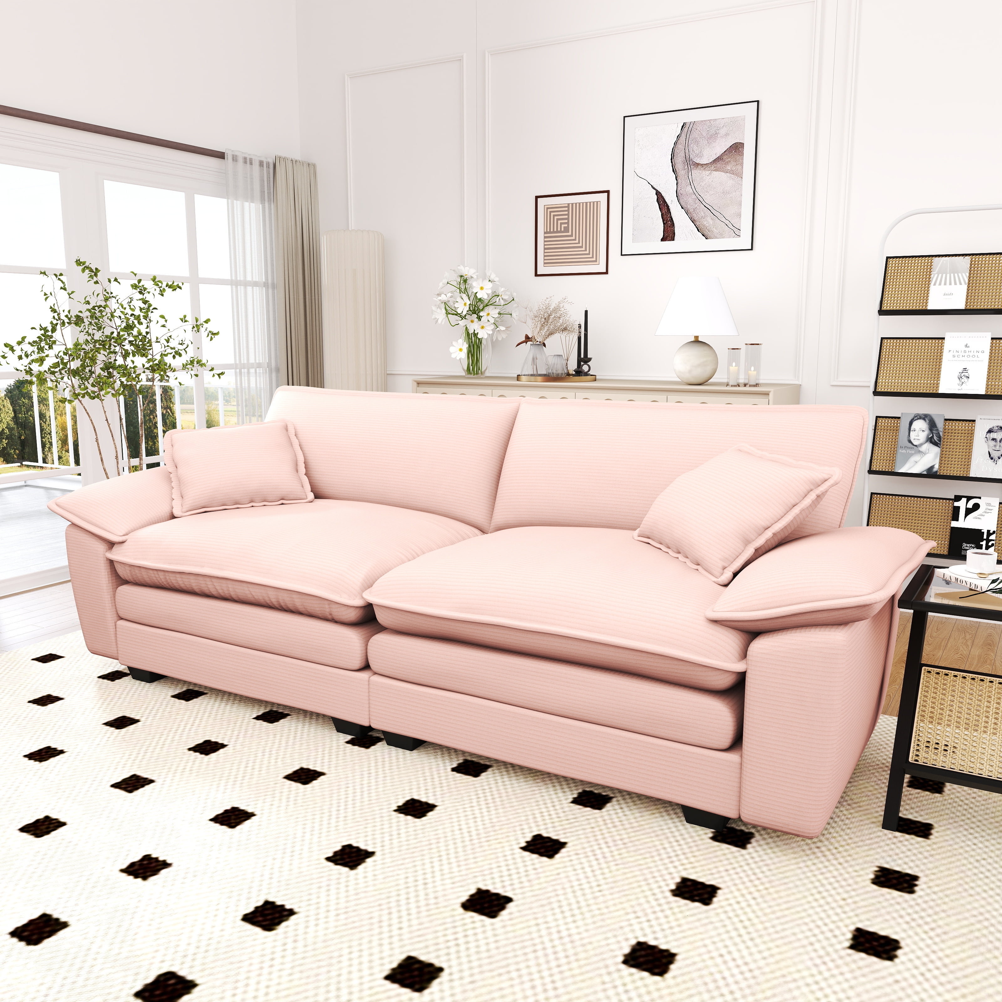 Lunale 80.5" Oversized 2 Seater Corduroy Sofa, Deep Seat Sleeper Cloud Couch for Living Room, Pink