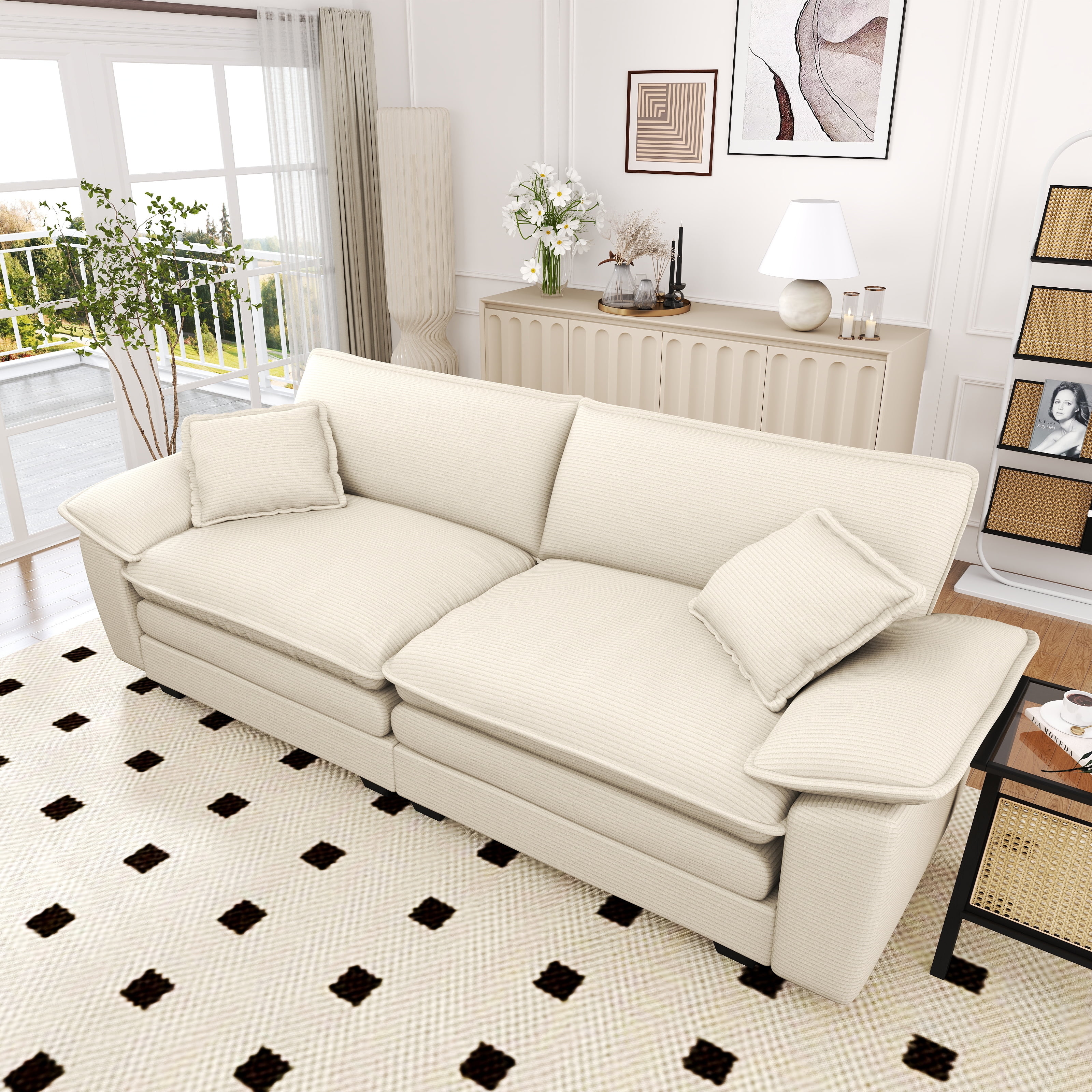 Lunale 80.5" Oversized 2 Seater Corduroy Sofa, Deep Seat Sleeper Cloud Couch for Living Room, Beige