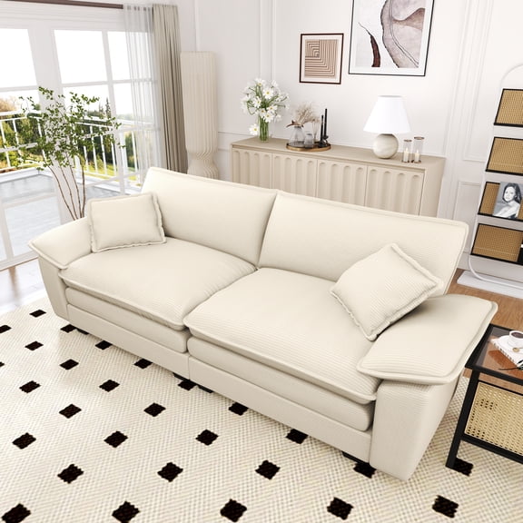 Lunale 80.5" Oversized 2 Seater Corduroy Sofa, Deep Seat Sleeper Cloud Couch for Living Room, Beige